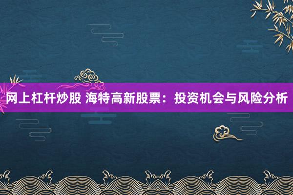网上杠杆炒股 海特高新股票：投资机会与风险分析